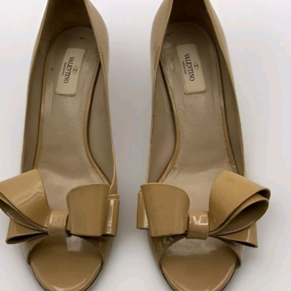 Valentino Tan Heels with Bow Detail